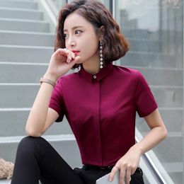 Women's Blouses Novelty Burgundy Summer Short Sleeve Shirts For Women OL Styles Office Work Wear Blouse Female Tops Clothes Plus Size