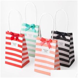 Gift Wrap Mini White Card Paper Bags Candy Color Packaging Bag With Handles Stripe Kraft Fashion Storage Handbag Shop Custom 0 74Hb Dhdcz