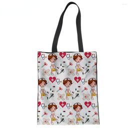 Evening Bags Canvas Tote Bag For Women White Cartoon Print Shoulder Eco Foldable Female Girl Handbags