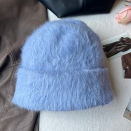 BeanieSkull Caps Fashion Rabbit Fur Beanies for Women Soft Warm Fluffy Angola Winter Hat Female Windproof Bonnet Skullies Cap 221125