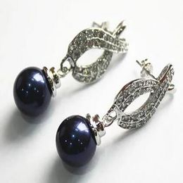 beautiful Jewellery plated 12mm blue shell pearl earrings