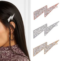 Women Crystal Lightning Shape Hair Clips Gold Silver Rosegold Cute Barrettes for Gift Party