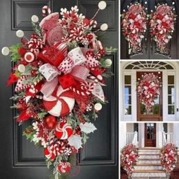 Decorative Flowers Candy Cane Christmas Wreath Artificial Red Berries Decor Upside Down Tree Garland Ornaments Merry