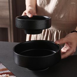 Bowls Japanese Style Ceramic Tall Rice Bowl 6 Inch Black Frosted Snack Dessert Salad El Restaurant Tableware Kitchen Ornaments