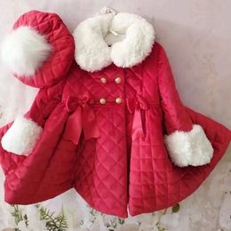 Coat 112Y Baby Girl Autumn Winter Handmand Customized England Spanish Red Velvet Princess Wool for Christmas Casual 221125