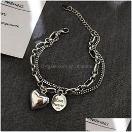 Charm Bracelets Women Vintage Love Letter Heart Double Layer Bracelet Female Sier Color Retro Light Luxury Jewelry Gifts Drop Delive Dhhek