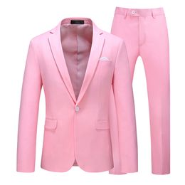 Men's Suits Blazers Suit Jacket with Pant Slim Fit Formal Clothing Business Work Wedding Tuxedo Set Blazer Trousers White Pink Red Man 221128