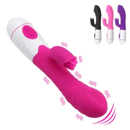Nipple Vagina Anus Massage Rabbit Vibrator G-Spot Clitoris Stimulator Sex Toys for Women Tongue Licking Vibrator 30 Frequency