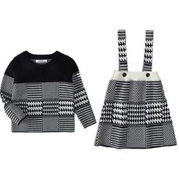 Pullover Kids Sweaters Brother Sister Mathcing Knitted Clothes Plaid knit Tops A Line Skirt Baby Girls Dresses 221128