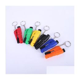 Keychains Lanyards Life Saving Hammer Key Chain Rings Portable Self Defence Emergency Rescue Car Accessories Seat Belt Window Brea Dhz83