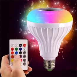 New E27 Smart LED Light RGB Wireless Bluetooth Speakers Bulb Lamp Music Playing Dimmable 12W Music Player Audio with 24 Keys Remote Control