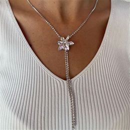 Elegant Fashion Rhinestone Long Frtassel Necklace Ladies Party Dinner Super FlFlower Crystal Cbone Chain Claw Chain Jewellery Gift