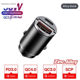 12V-24V Metal Car Charger Type-C QC 3.0 4.0 PD 3.0 22.5W Cigarette Lighter Fast Charging USB Phone Mini Accessori