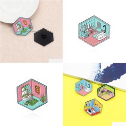 Pins Brooches Cartoon Threensional Room Design Brooch 3Pcs/Set Lovely Home Kitchen Bathroom Enamel Pins Metal Brooches For Girls Gi Dhtca