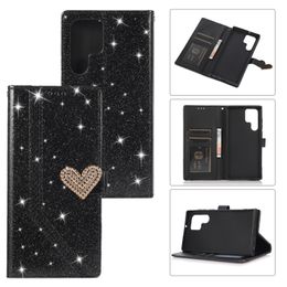 Wallet Phone Cases for Samsung Galaxy S22 S21 S20 Note20 Ultra Note10 Plus Shiny Glitter PU Leather Flip Kickstand Cover Case with Card Slots