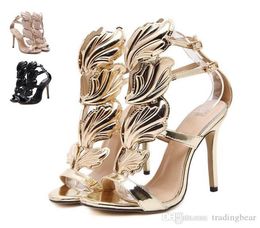 Flame Metal Leaf Wing Sandals High Heel Sandals Gold Nude Party Events Dimensioni da 35 a 407529250