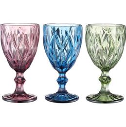 European Style Embossed Wine Glass Stained Glass-Beer Goblet Vintage Wine-Glasses Household Juice Drinking Cup Thickened SN476