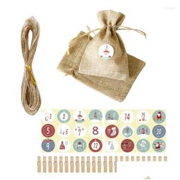 Christmas Decorations Christmas Decorations 2022 24 Days Advent Calendar Candy Gift Bag With Dstring Xmas Countdown Burlap Pouch Sti Dhrzp