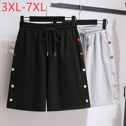 Pants 2022 Ladies Summer Plus Size Shorts For Women Large Black Gray Cotton Wide Leg Belt Button Pocket 3XL 4XL 5XL 6XL 7XL