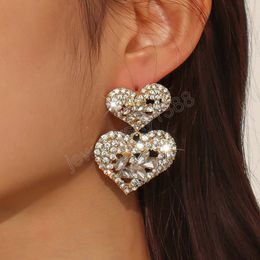 Korean Fashion Big Love Heart Pendant Dangle Earrings for Women Wed Bridal Luxury Rhinestone Earring Party Jewelry