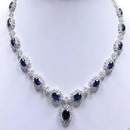 Stunning Very beautiful precious White Blue Crystal Necklace 18"