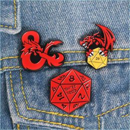 Pins Brooches Cartoon 20 Sided Dice Dragons Enamel Pins Game Brooches Bag Clothes Button Badge Jewellery Gift For Friends 143 Dhgarden Dhk1O