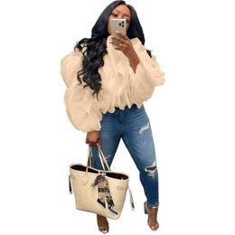 Wholesale Plus Size S-5xl Women Designer Tops T-shirt Blouses Explosion Layered Fluffy Petal Chiffon Long Sleeve T Shirt Blouse Fashion ClothingSH4N