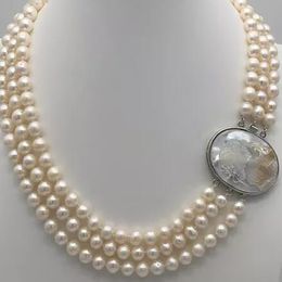 Stunning Jewellery Genuine 3 Rows 7-8MM Freshwater pearl Necklace