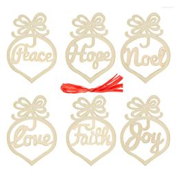 Christmas Decorations 6pcs/set Natural Wood Chips DIY Hollow Hope Letter Pendant Crafts Tree Year Party Gift