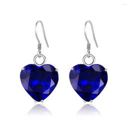 Dangle Earrings Sapphire 925 Gemstone Big Heart For Women Silver Jewellery Fine Wedding Engagement Guests Gift