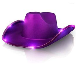 Berets Vintage Fedora Hat Women Men Felt Cowboy Hats Led Light Brim Western Style