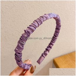 Headbands Sweet Satin Pleated Headband Korean Candy Colour Silk Hair Band For Girls Women Face Wash Hoop Headwear Accessories Drop De Dhalg