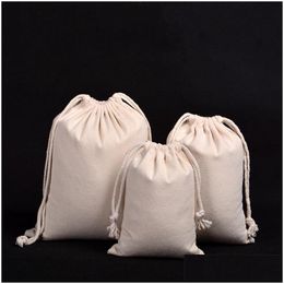 Storage Bags Cotton Linen Dstring Bag Portable Outdoor Travel Jewellery Plaything Canvas Storage Bags Wedding Party Favour Candy Sack 4 Dhnih