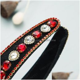 Headbands Luxury Lace Flower Headband For Woman Vintage Mti Colour Crystal Beaded Hairband Girls Party Jewellery Crowns Drop Delivery H Dhmav