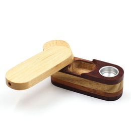 Natural Wood Smoking Philtre Tube pipes Portable Multifunction Rotating Storage Box Dry Herb Case Container Handpipe