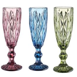 Wholesale 150ml 4colors European style embossed stained glass wine lamp thick goblets SN477