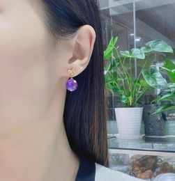 Stud Earrings Shilovem 18k Yellow Gold Piezoelectric Amethyst Fine Jewelry Women Trendy Party Classic 12 12mm Myme12126661z