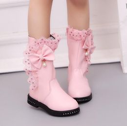 Boots Children Winter Casual for Girls Flower Fashion Plush Long Princess Flats Dress Shoes Snow 221125