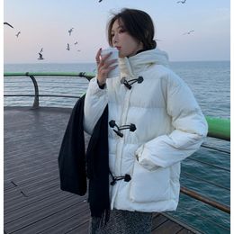 Women's Down Women White Jacket Short Hooded Coat Horn Buckle Fashion Waterproof Thickening Warm Winter Duck Feather Female Outwear