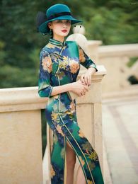 Ethnic Clothing Chinese Dress Qipao Green Silk Hanfu Cheongsam Evening Dresses Style Retro Tang Cosplay Women's Oriental