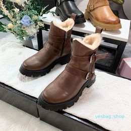 cotton womens shoes snow boot uGGity women Boots Designer leather Martin bootss fashion thickened belt buckle sheep fur integrated shoe 0251