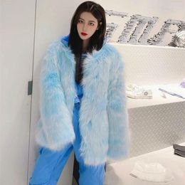 Women's Fur Winter Warm High Quality Fluffy Furry Raccoon Dog Grass Imitation Young Ladies Plush Coat Women Thick Fashion Jacket