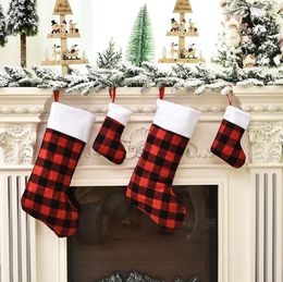 Christmas Stockings Family Xmas Tree Decoration Fireplace Hanging Stocking Candy Gift Bag Santa Classic Red Black Buffalo Plaid Holiday Season Party Decor SN355