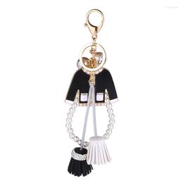 Keychains Elegant Jewelry Imitation Pearl Chain Tassel Black White Keychain Car Holder Bag Pendant Accessories For Women Girl Keyring Gift