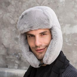 Berets Men Winter Hats Warm Fur Bomber Hat Outdoor Windproof Faux Earflap Caps For Women Russia Thermal Ushanka Snow Ski Cap
