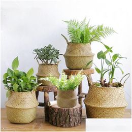 Storage Baskets Handmade Bamboo Storage Baskets Durable Basket Foldable Stwork Wicker Rattan Seagrass Belly Garden Flower Pot 20Yx2 Dhpzd