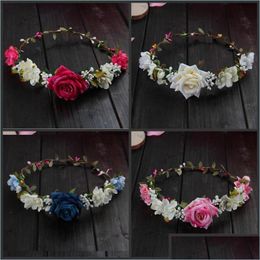 Decorative Flowers Wreaths Artificial Flowers Rose Wreaths 4 Colours Flower Crown Exquisite Festival Supplies Wedding Bride Bridesm Dha7L