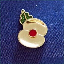 Pins Brooches Plated Gold Flowers Brooch Enamel Brooches Pin Rememrance Day Gifts 1551 D3 Drop Delivery Jewellery Dhgarden Dh1Vm