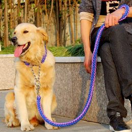 Dog Collars Leashes Double Strand Rope Large Metal P Chain Buckle National Color Pet Traction Collar Set For Big s 1.2m Length 221125