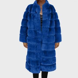 Women's Fur Winter Luxury Thick Warm Stand Collar Long Faux Coat Fluffy Jackets Coats For Women Outwear